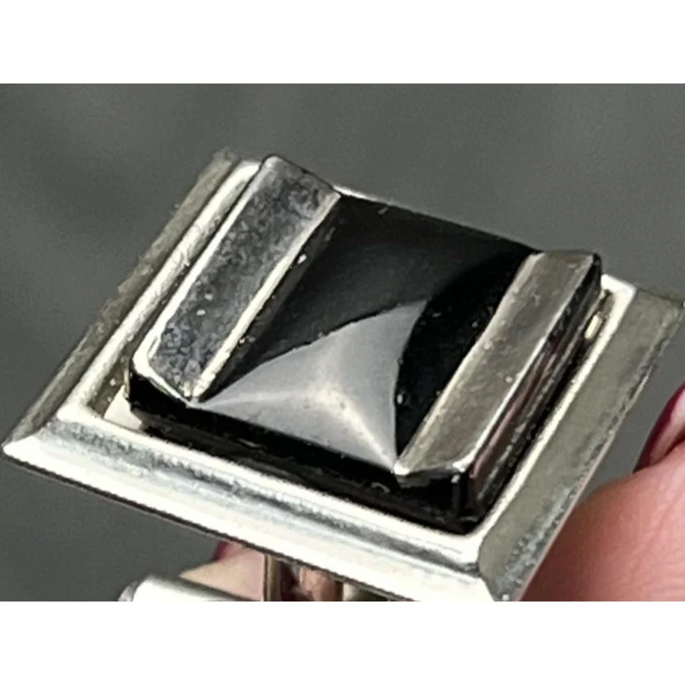 Mens Silver Tone Square Cufflinks Black Onyx Style Cabochon Dress‎ Shirt Pair